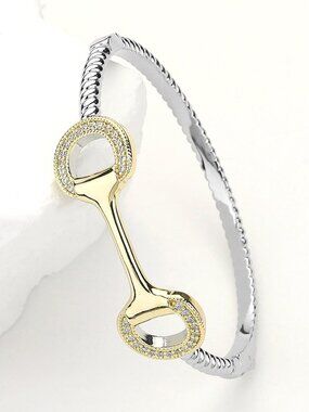 NEW Horsebit Silver Gold Electro-Plated CZ Stone Western Boho Bangle Bracelet